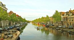 Evening boat ride on a canal in Leiden Holland