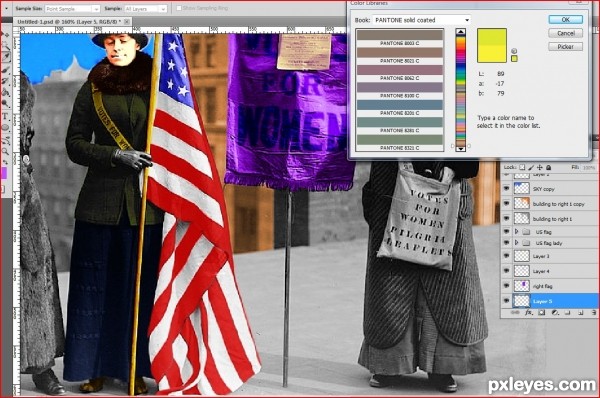 Creation of Suffragettes with flag: Step 4