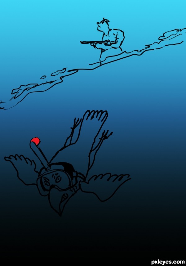 Creation of a terrified bird diver: Step 2