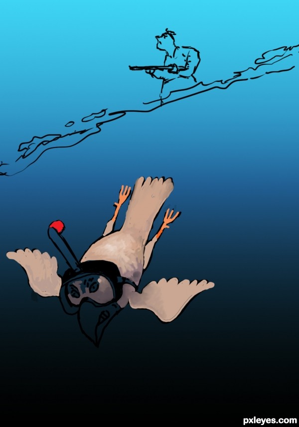 Creation of a terrified bird diver: Step 3