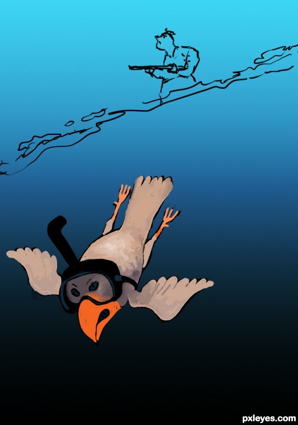 Creation of a terrified bird diver: Step 4