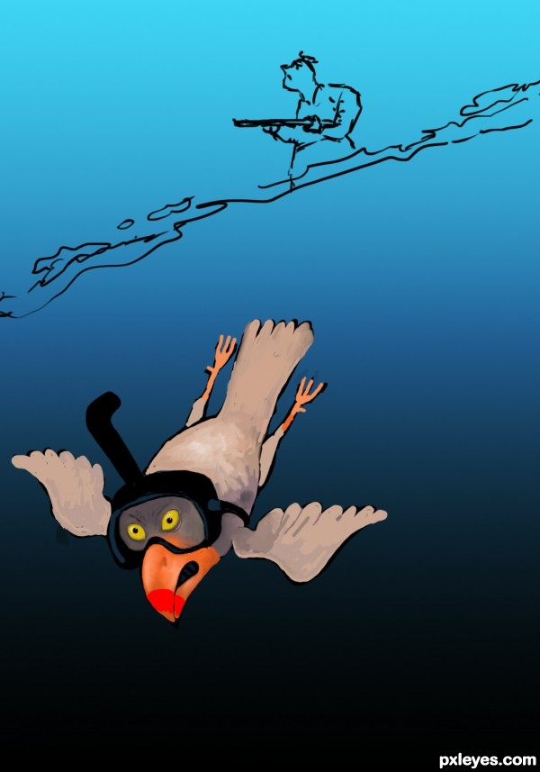 Creation of a terrified bird diver: Step 5