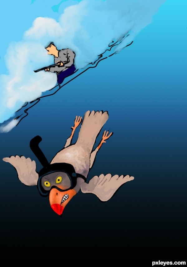 Creation of a terrified bird diver: Step 6