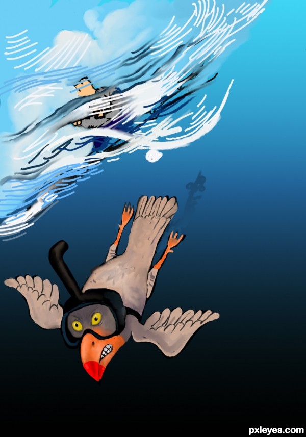 Creation of a terrified bird diver: Step 7