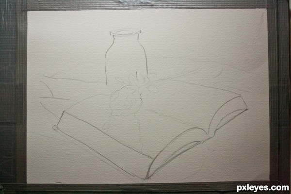 Creation of rose ,vase and book: Step 1