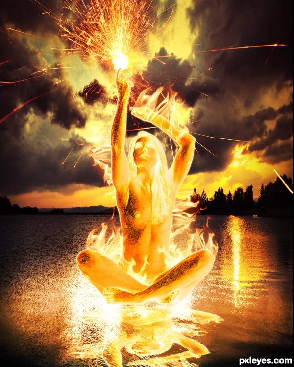 fire lake element phoenix photoshop kundalini woman fantasy pxleyes energy inspired desire angel flame flames bird goddess making ignite elemental
