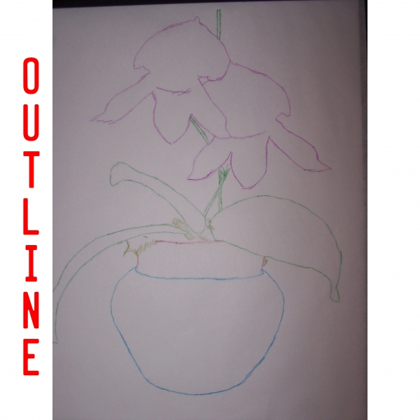 Creation of Purple Orchid In Blue Vase: Step 1