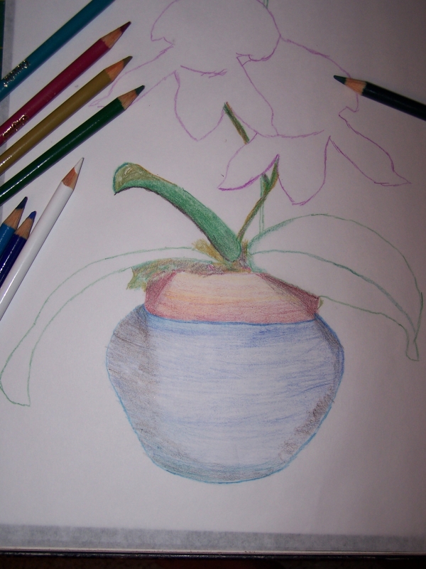 Creation of Purple Orchid In Blue Vase: Step 2