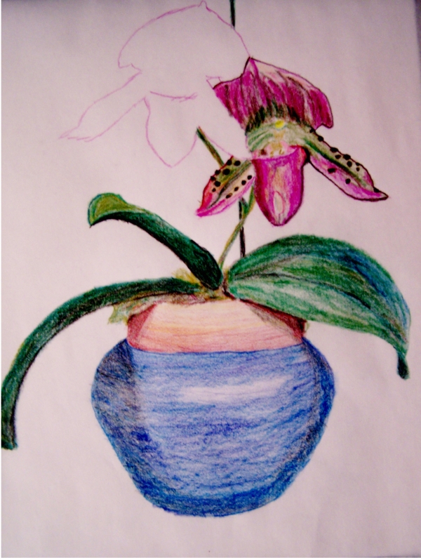 Creation of Purple Orchid In Blue Vase: Step 3