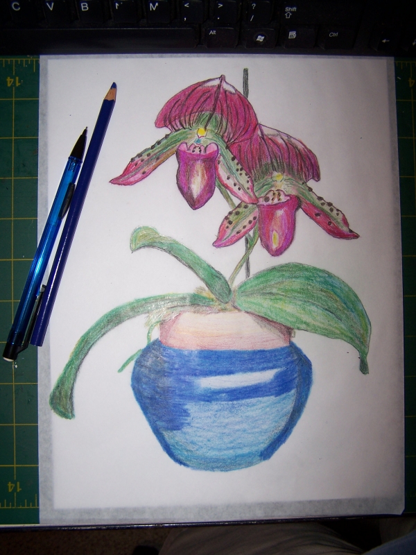 Creation of Purple Orchid In Blue Vase: Step 4