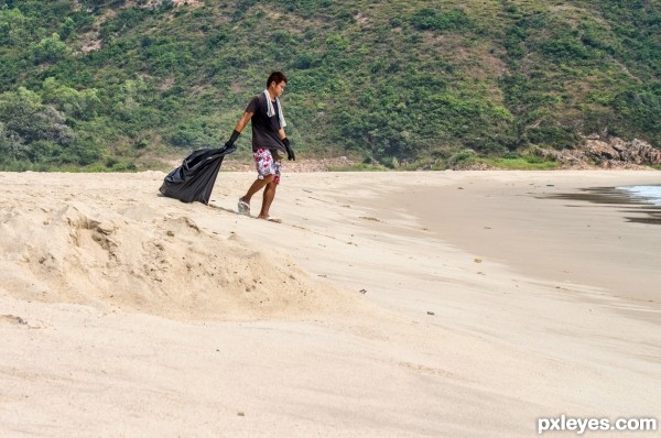 Cleaning up the beach