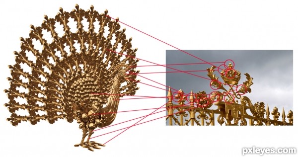 Creation of golden peacock on golden tree: Step 1