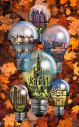 Castles on Leaves inside Lightbulbs