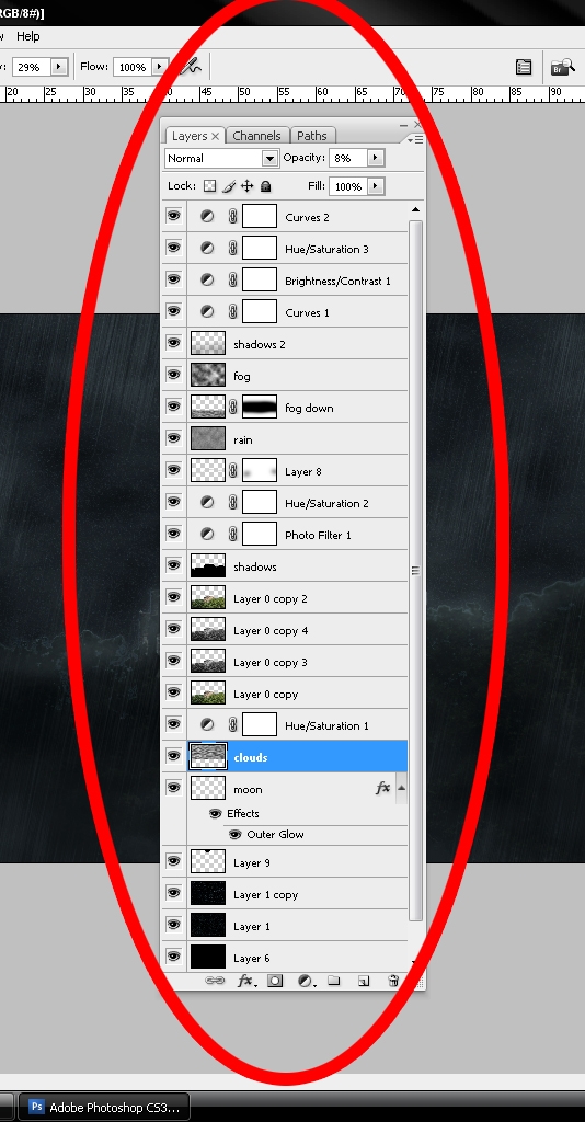 Creation of Rainy night: Step 1