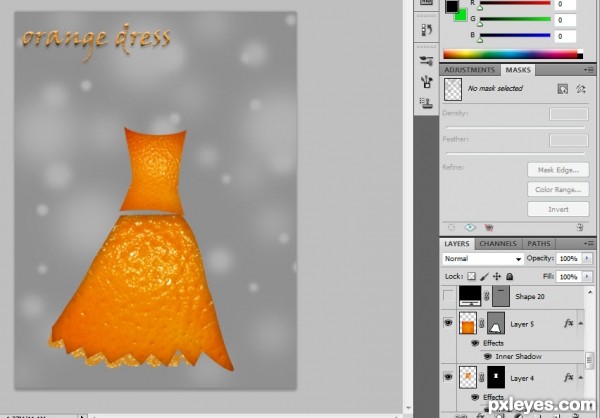 Creation of orange dress: Step 3