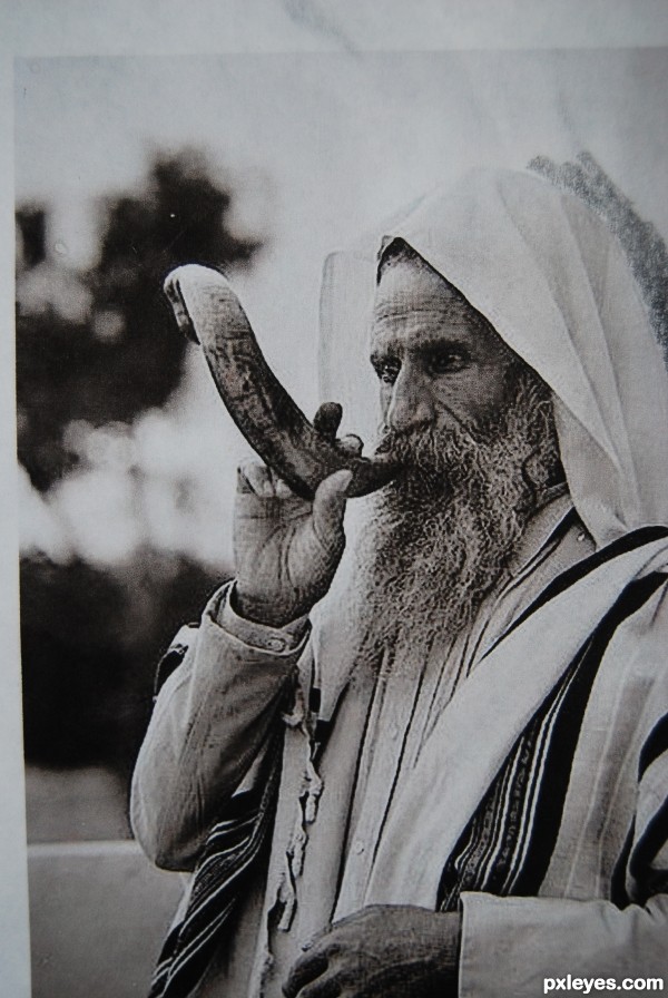 Creation of rabbi blowing shofar: Step 1