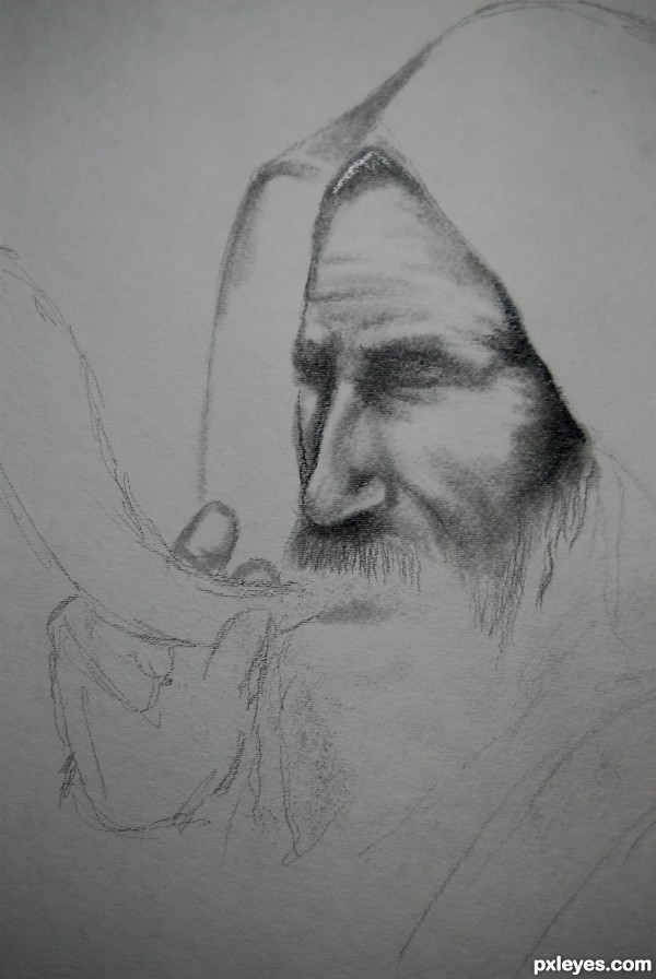 Creation of rabbi blowing shofar: Step 5