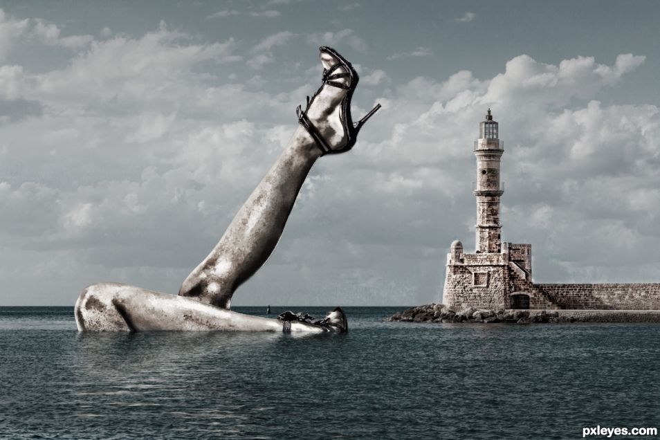 Legs Up at the Lighthouse Statue