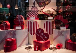 A window of chocolate hearts