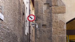 Do not jump out of the window! road sign hacked by Clet Abraham, Florence (Italy)