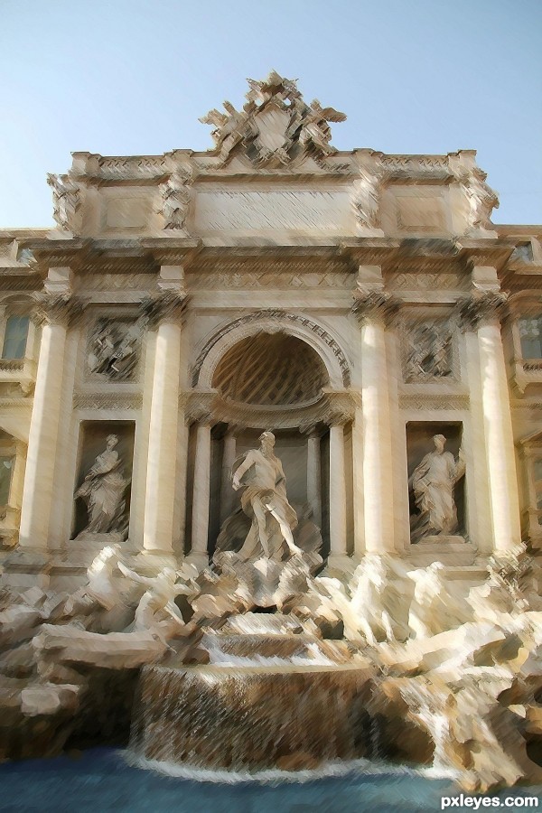 Creation of Trevi fountain painting: Step 3