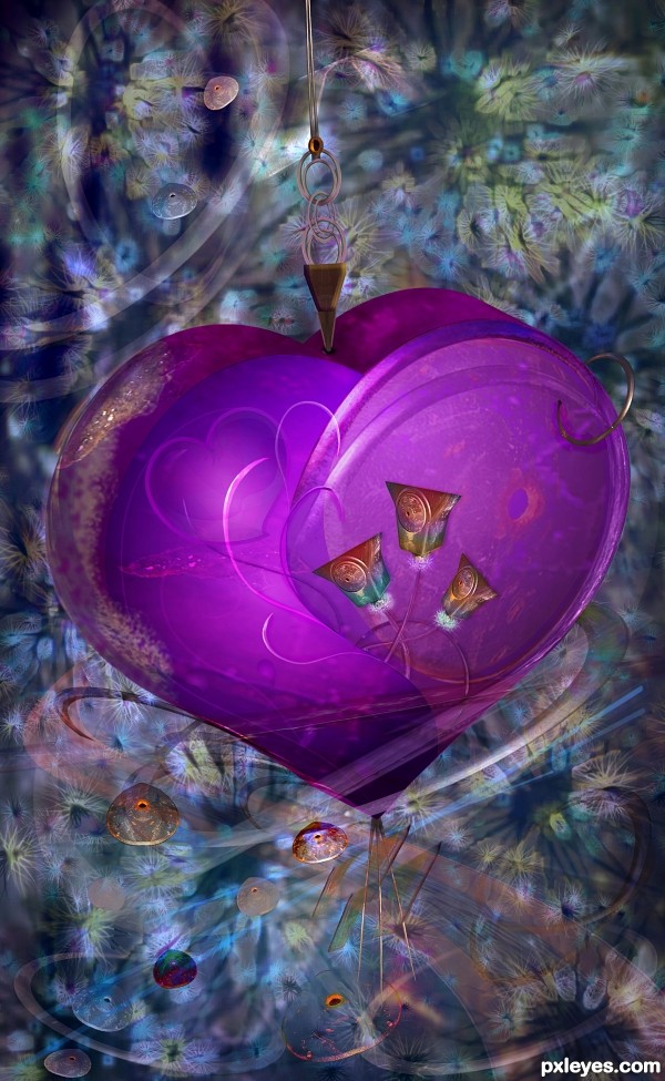 Create a Gorgeous Purple 3D Heart with Ornaments Final Image